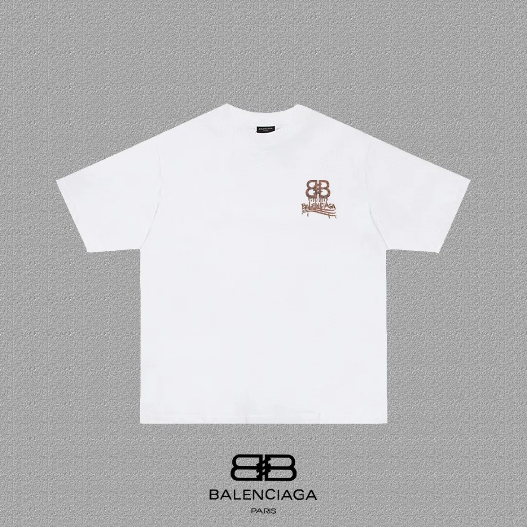P80✨🔥 BALENCIAGA Paris lettering printed short-sleeved T-shirt, custom-woven and dyed 280g combed cotton heavyweight fabric, zero color difference in thread, perfect details, different from the current version on the market, welcome to compare, Same Style for men and women, must-sell in the picture above Color: White Black Size: 1 2 3 4